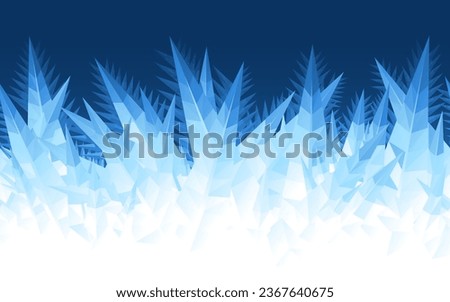 Vector blue ice or frost crystals seamless border between dark and white backgrounds. Global colors