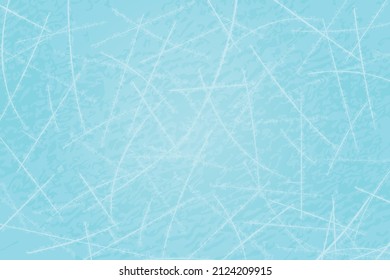 Vector Blue Ice Rink Background With Skates Grooves. Hockey Field Texture.