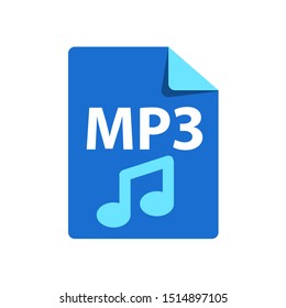 Vector blue icon MP3. File format extensions icon. flat design style. 