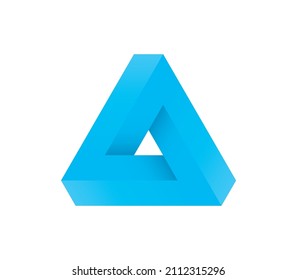 Vector blue icon Penrose triangle. Optical Illusion. Isolated on white background