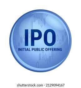 Vector Blue Icon Or Symbol Of IPO – Initial Public Offering. Stock Launch, Shares Of A Company Are Sold To Investors. Public Company. IPO Used To Raise Capital For Companies. Icon Is Isolated On White