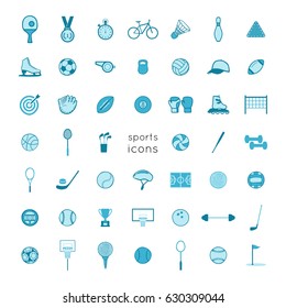 Vector blue icons: sports equipment