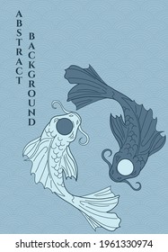 vector blue illustration abstract background of koi yin yang fishes on japanese background