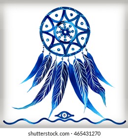 Vector blue illustration of dream catcher
