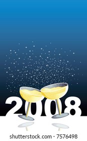 Vector blue illustration with two glasses of champagne in a new year celebration.