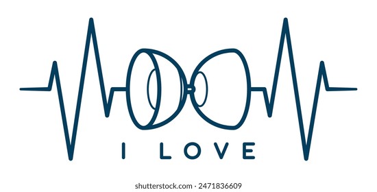 Vector blue image of diabolo with medical pulse line and text I LOVE. Isolated on white background.