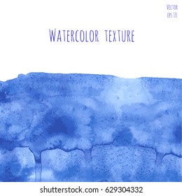 Vector blue, indigo watercolor texture background with dry brush stains, strokes and spots isolated on white. Abstract artistic frame, place for text or logo. Acrylic hand painted backdrop.