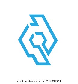 Vector Blue Initial Q D Hive Logo