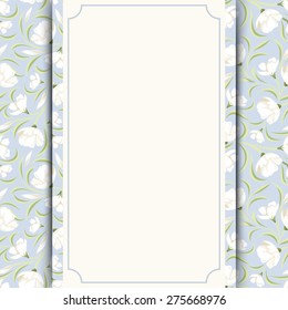Vector blue invitation card with floral pattern.