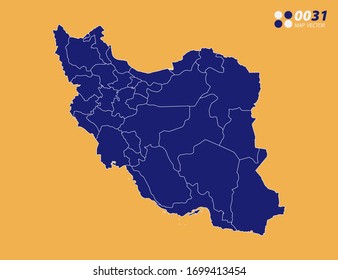 Vector blue of Iran map on yellow background.