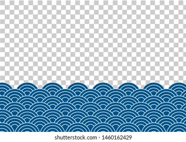 vector of blue japanese wave pattern with transparent style background