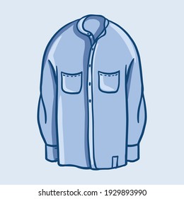 Camisa de jean azul vectorial aislada. Chaqueta de denim clásica sobre fondo blanco. Ilustración moderna, boceto.