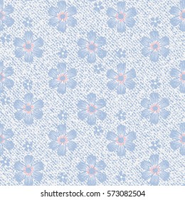 Vector Blue Jeans background with flowers. Daisies seamless pattern. Denim floral wallpaper