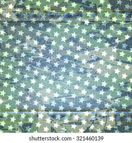 Vector blue jeans texture illustration with stars. EPS