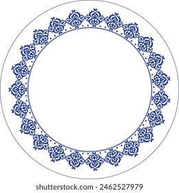 Vector blue Kazakh national round pattern, frame, ornaments. Ethnic ornament peoples of Asia, Kazakhs, Kirghiz, Kalmyks, Mongols, Buryats, Turkmens. Borders and frames for sandblasting and ceramics