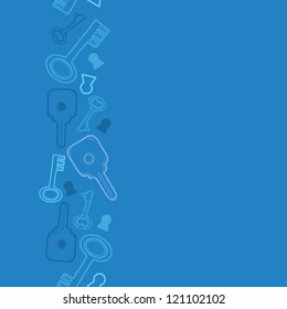 Vector blue keys vertical seamless pattern background ornament with hand drawn elements.