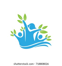Vector Blue Kids Tree Happy Logo