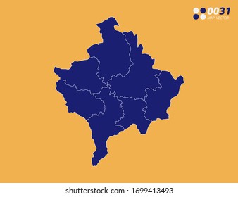 Mapa azul vector de Kosovo sobre fondo amarillo.