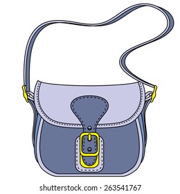 Vector blue ladies handbag on a white background