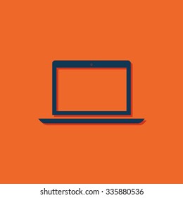 Vector blue laptop icon on orange background 