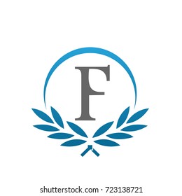 Vector Blue Laurel Set Initial F Logo
