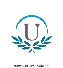 Vector Blue Laurel Set Initial U Logo