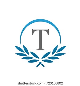 Vector Blue Laurel Set Initial T Logo