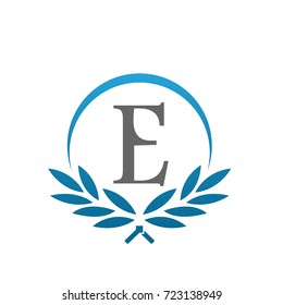 Vector Blue Laurel Set Initial E Logo