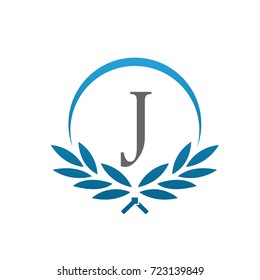 Vector Blue Laurel Set Initial J Logo