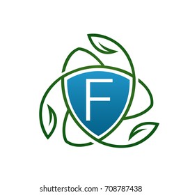 Vector Blue Leaf Vitamin Shield Letter F Logo