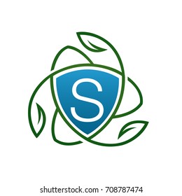 Vector Blue Leaf Vitamin Shield Letter S Logo