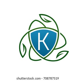 Vector Blue Leaf Vitamin Shield Letter K Logo