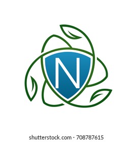 Vector Blue Leaf Vitamin Shield Letter N Logo