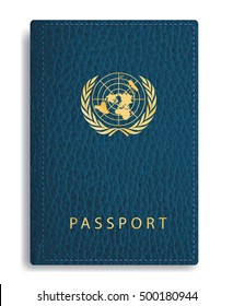 vector blue leather passport cover with united nations sign, abstract composition with UN sign