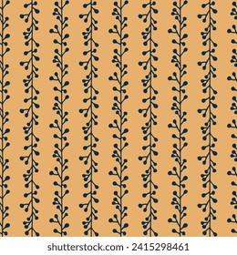 Vektorblau hinterlässt botanisches abstraktes, nahtloses Muster mit gelbem Hintergrund. Perfekt für Gewebe, Scrapbooking, Bildschirmhintergründe