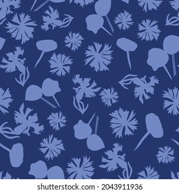 Vector Blue Leaves and Flowers Summertime texture pattern background