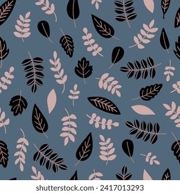Vector blue leaves seamless pattern background. Perfect for fabric, scrapbooking, wallpaper projects