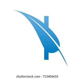 Vector Blue Letter I Botanical Leaf Logo