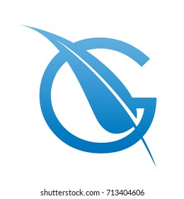 Vector Blue Letter G Botanical Leaf Logo