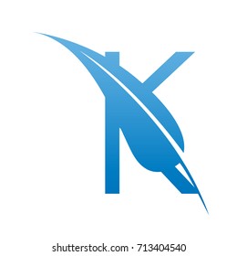 Vector Blue Letter K Botanical Leaf Logo