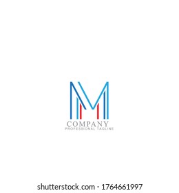 Vector Blue Letter M logo templates isolated on white background. Modern Line Design. 