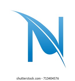 Vector Blue Letter N Botanical Leaf Logo