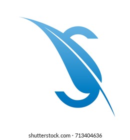 Vector Blue Letter S Botanical Leaf Logo