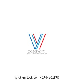 Vector Blue Letter V logo templates isolated on white background. Modern Line Design. 