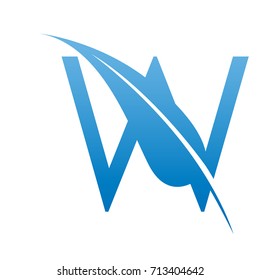 Vector Blue Letter W Botanical Leaf Logo