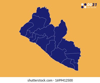 Vector blue of Liberia map on yellow background.