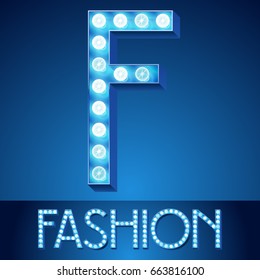 Vector blue light up alphabet. Letter F