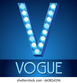 Vector Blue Light Up Alphabet. Letter V