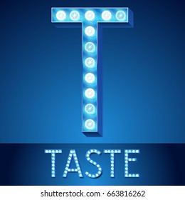 Vector blue light up alphabet. Letter T