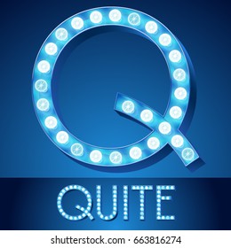 Vector blue light up alphabet. Letter Q